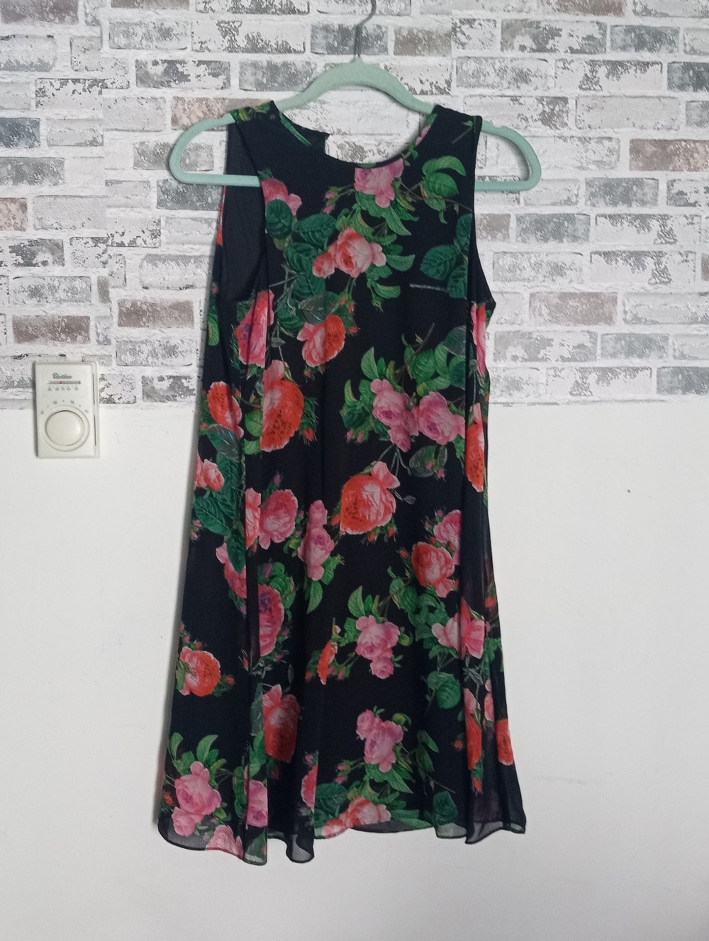 Girls' Black Floral Sleeveless Dress - Pink & Green Floral